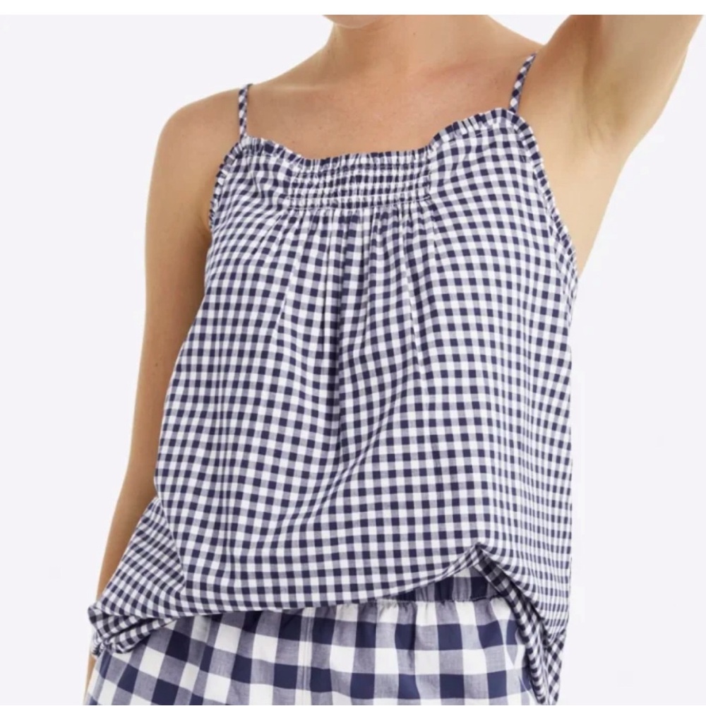 Draper James x Lands End women’s tank size medium gingham navy & white cotton